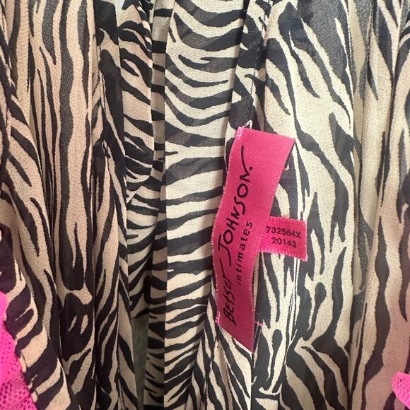 Vintage Y2K Betsey Johnson Chiffon Zebra Print Pink Ruffle Bow Chemise Babydoll - Picture 5 of 8